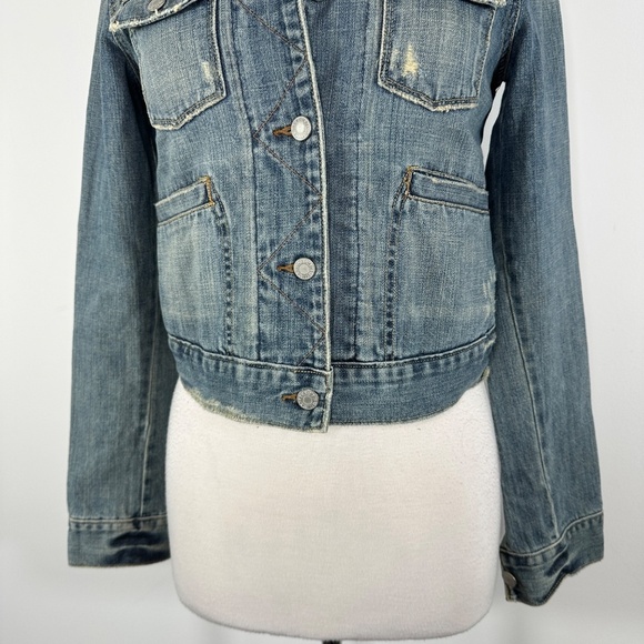 Vintage Abercrombie & Fitch Stone Washed Distressed Cropped Denim Y2K Jacket S - Picture 7 of 15
